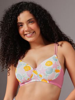 Clovia - Padded Non-Wired Full Coverage Sea Animal T-Shirt Bra