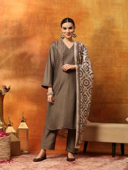 Nayam by lakshita - Women Brown Embroidered Kurta and Pant