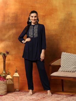 Nayam by lakshita - Navy Blue Zari Embroidered Rayon Co-Ord Set
