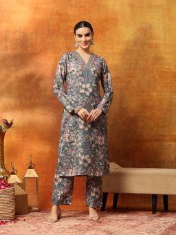 Nayam by lakshita - Women Green Floral Printed Straight Kurta and Pant