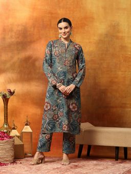 Nayam by lakshita - Floral Blue Embroidered Kurta and Pant