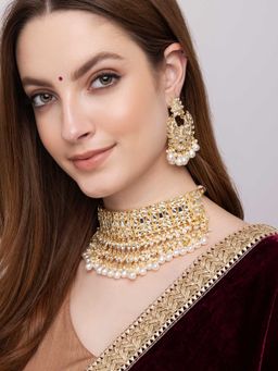 Indya - Gold Kundan Multi Drop Earring and Necklace (Set of 2)
