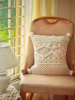 Karighar - White Boho Soul Cushion Cover 16x16 Inches