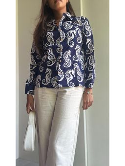 The Indian Artisan - Blue Sea Horse Cotton Shirt