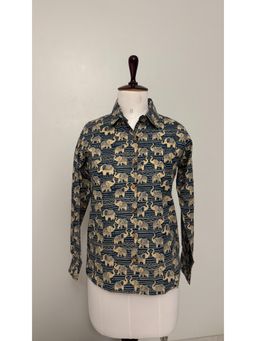 The Indian Artisan - Blue Elephant Print Cotton Shirt