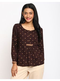 Fabindia - Brown Viscose Hand Block Printed Top