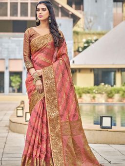 Odette - Pink Colour Organza Saree with Unstitched Blouse