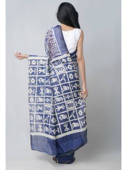 Unnati Silks - Navy Blue Pure Sico Saree with Unstitched Blouse
