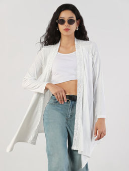 SHOWOFF - Women White Solid Longline Shrug
