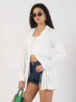 SHOWOFF - Women White Solid Longline Shrug