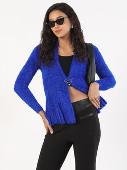 SHOWOFF - Women Blue Solid Shrug with Broach (Set of 2)
