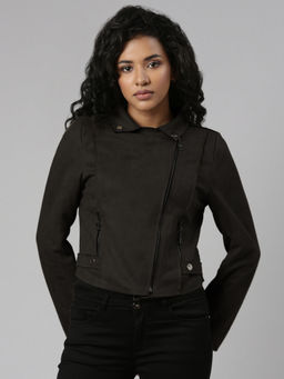 SHOWOFF - Women Lapel Collar Black Solid Tailored Jacket