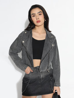 SHOWOFF - Women Edition Solid Grey Denim Jacket