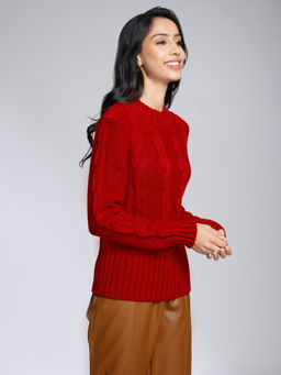 Twenty Dresses by Nykaa Fashion - Red Solid Round Neck Sweater