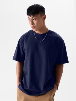 The Souled Store - Men Navy Blue Solid Ultramarine Oversized T-Shirt