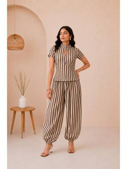 DEASHA INDIA - Amarya Brown Stripe Co-Ord Set