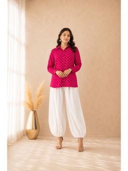 DEASHA INDIA - Vamira Pink Bandhej Shirt and Balloon Co-Ord Set