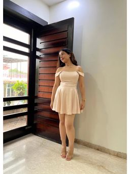 Make believe by Ritika - Elara Beige Satin Corset Solid Dress