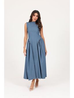 Khushboo & Pankaj - Women's Blue Structured Denim Maxi Dress