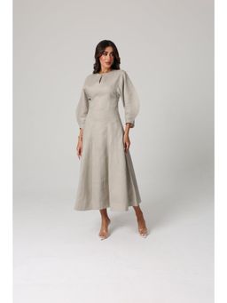 Khushboo & Pankaj - Women's Grey Linen A-Line Midi Dress