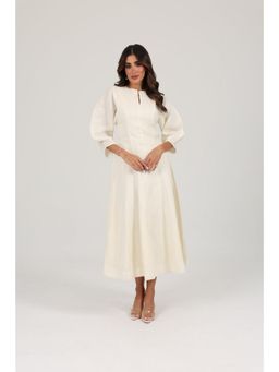 Khushboo & Pankaj - Women's Ivory Linen A-Line Midi Dress