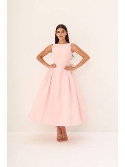 Khushboo & Pankaj - Women's Pink Linen Fit and Flare Maxi Dress