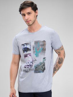 Spykar - Blue Cotton Printed T-Shirt