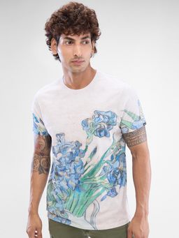 Spykar - White Cotton Printed T-Shirt