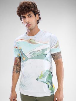 Spykar - White Cotton Printed T-Shirt