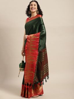 Vastranand - Green Woven Design Banarasi Saree with Unstitched Blouse