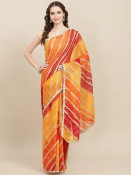 Yufta - Women Orange Hand Tie Dye Pure Kota Doria Sarees with Unstitched Blouse
