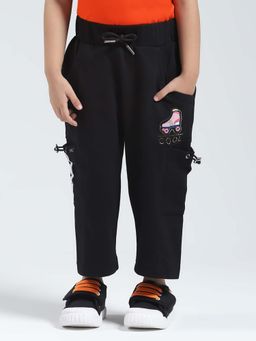 Monte Carlo - Girls Black Solid Regular Fit Cargos