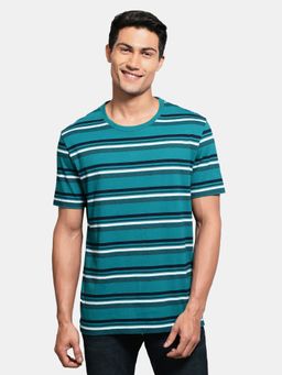 Jockey - UM42 Men Cotton Rich Striped Round Neck T-Shirt - Kayaking - Navy - White