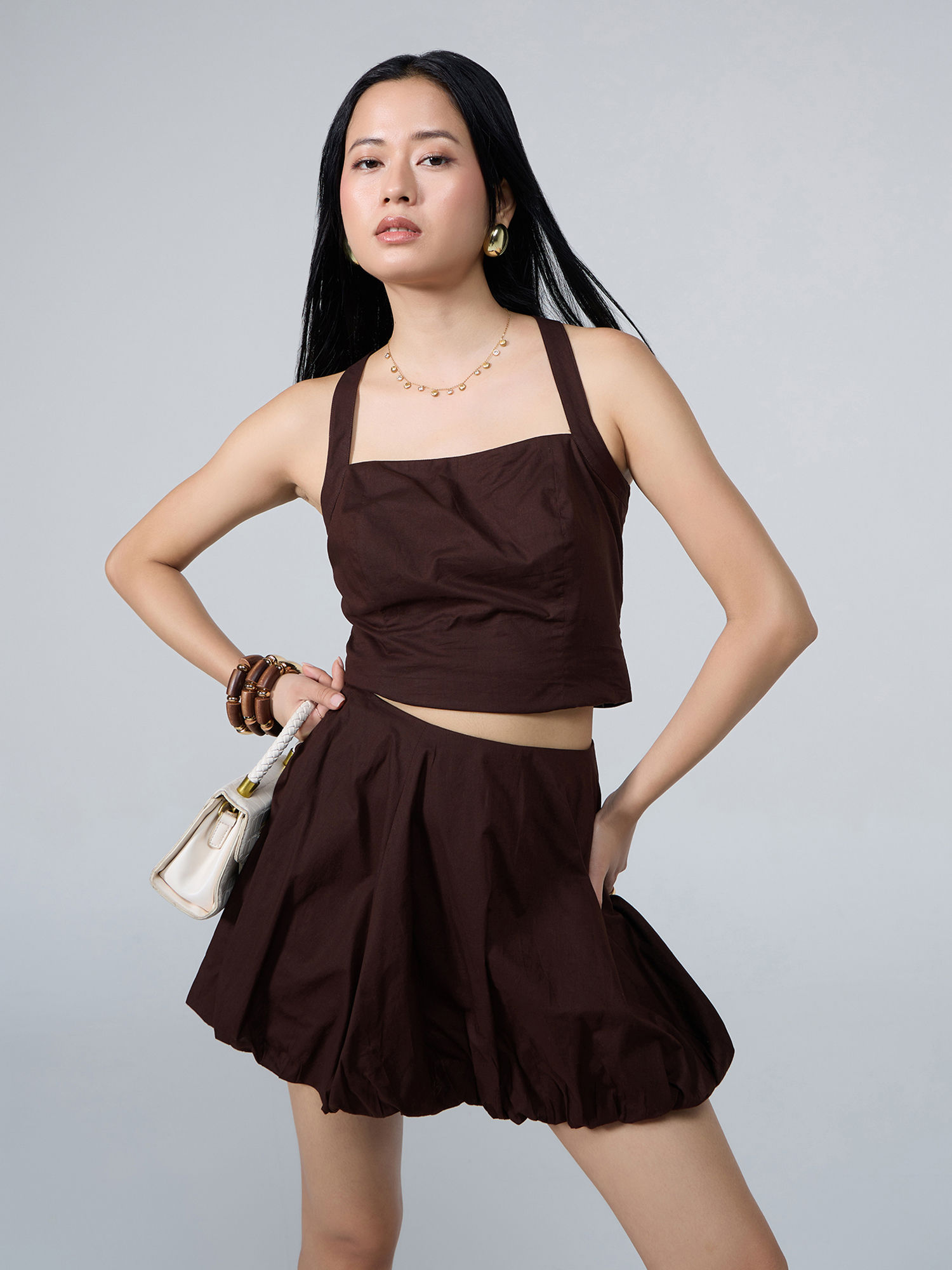 Buy Twenty Dresses by Nykaa Fashion Brown Solid Square Neck Top