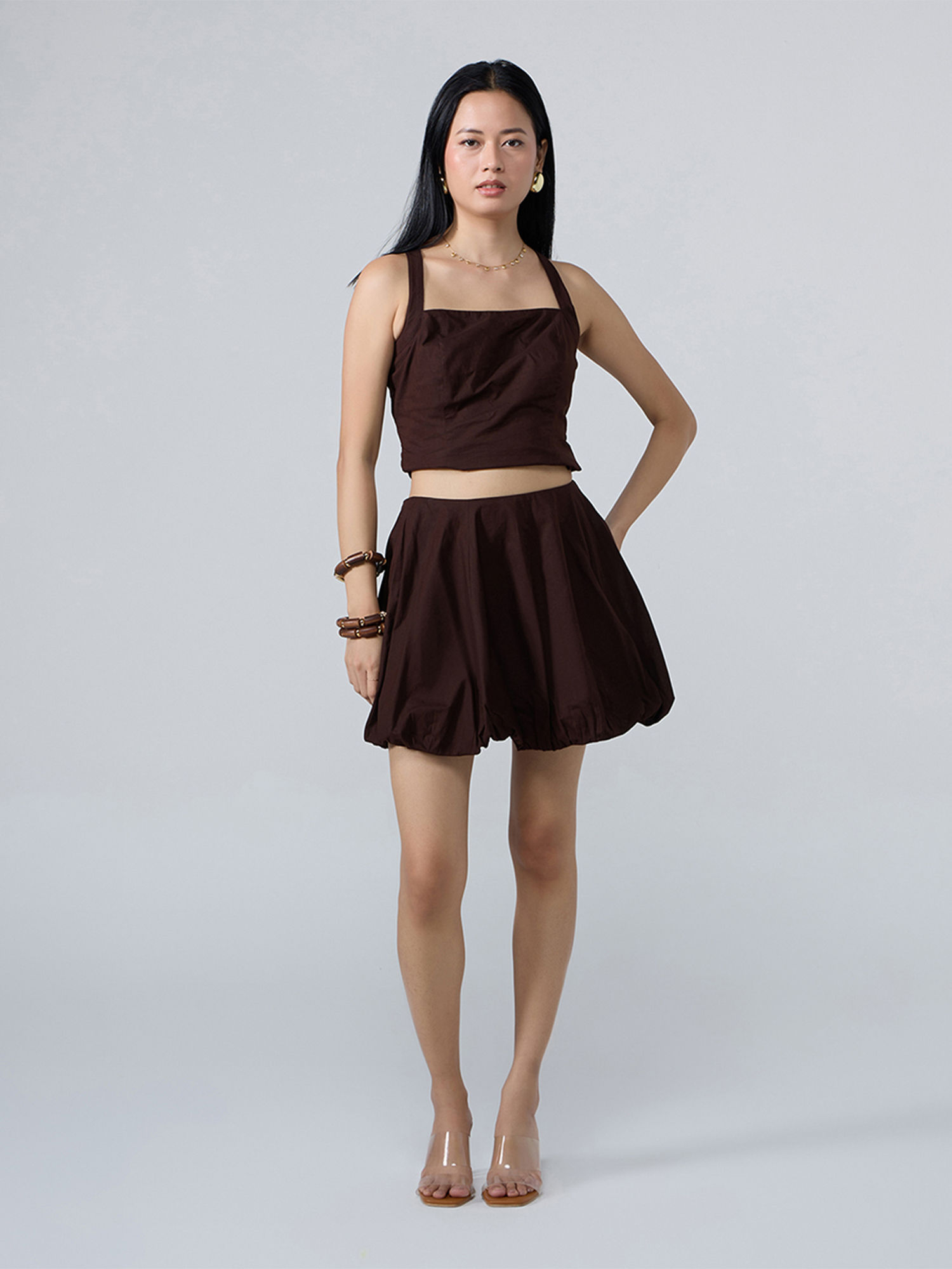 Buy Twenty Dresses by Nykaa Fashion Brown Solid Square Neck Top