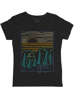 THREADCURRY - Camp River Girls Graphic Printed T-Shirt - Black