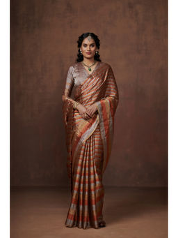Dressfolk - Silver, Gold and Copper Stripes Handwoven Tissue Saree without Blouse