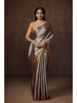 Dressfolk - Metallic Silver Zari Tissue Saree without Blouse