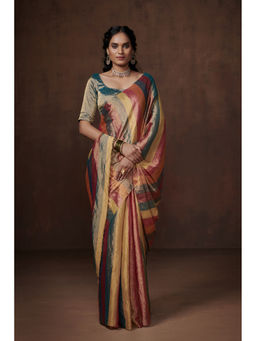 Dressfolk - Multi-Color Zari Chanderi Tissue Saree without Blouse