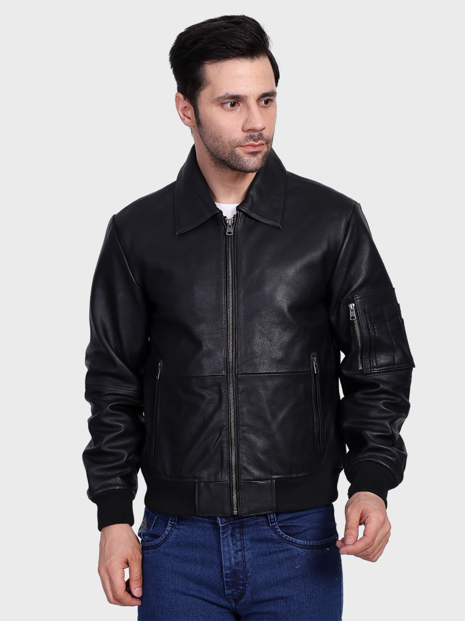 Buy Justanned Black Top Gun Leather Jacket (S) Online