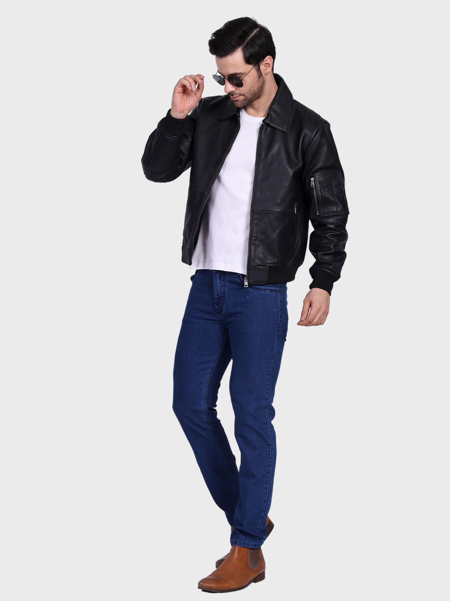Buy Justanned Black Top Gun Leather Jacket (S) Online