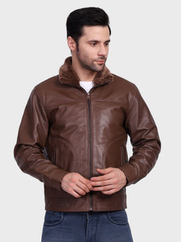 Justanned - Alpine Aviator Shearling Fur Collar Silky Leather Jacket
