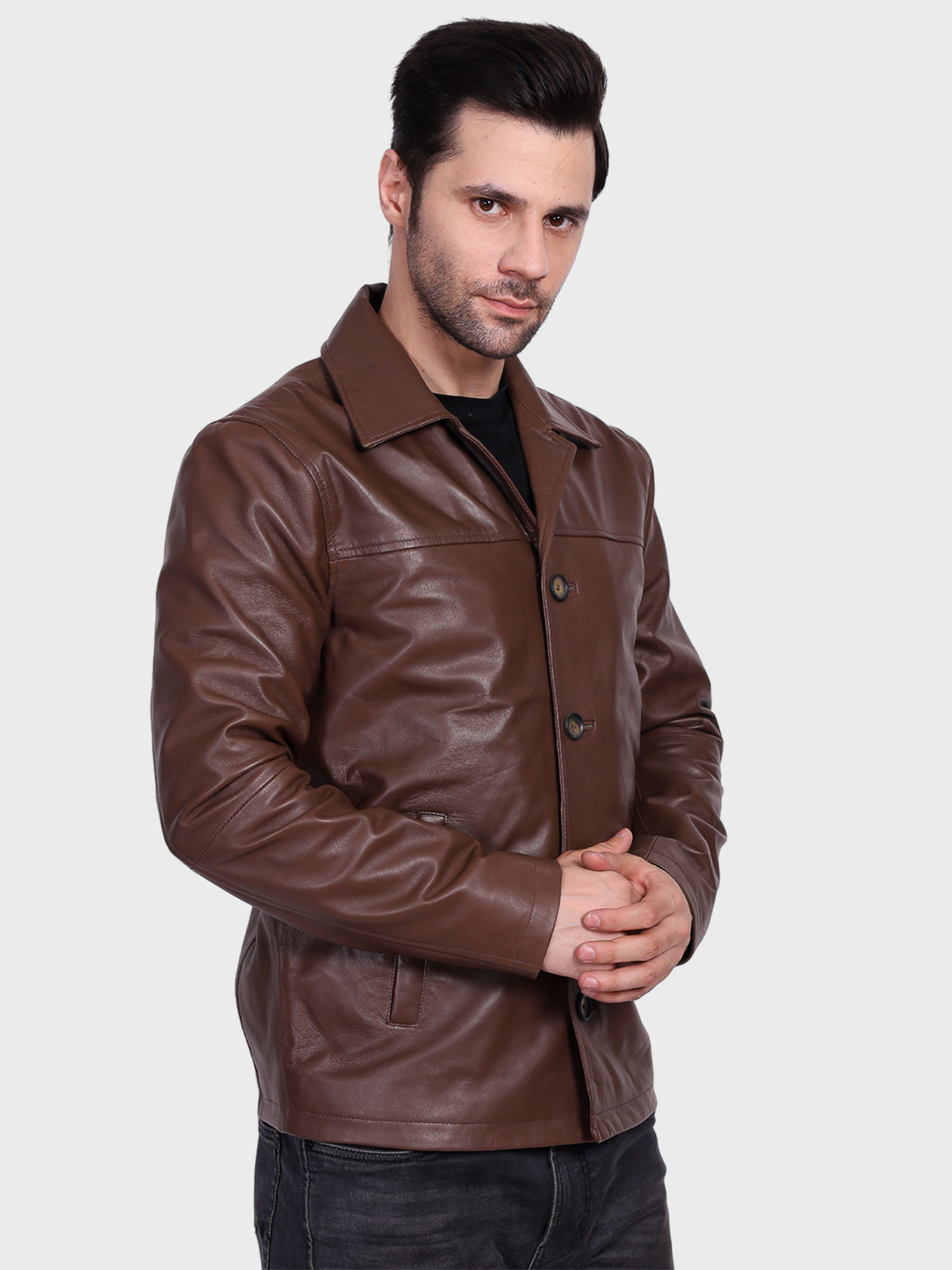 Buy Justanned Chestnut Silky Lamb Leather Jacket (S) Online