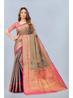 Silk Land - Kanjeewaram Silk Woven Navy Blue Saree with Unstitched