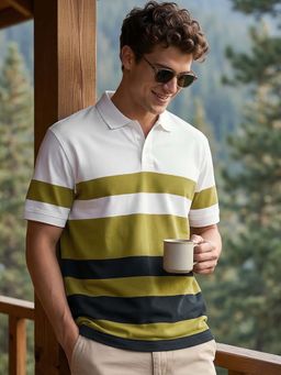 Bewakoof - White Stripes Regular Fit Polo T-Shirt