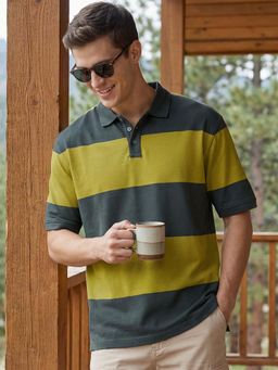 Bewakoof - Grey Stripes Oversized Fit Polo T-Shirt