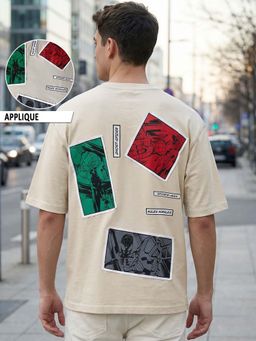 Bewakoof - Beige Self Design Oversized Fit T-Shirt