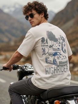 Bewakoof - Beige Printed Oversized Fit T-Shirt