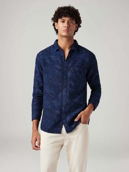 Levi's - Navy Blue Self Design Slim Fit Shirt