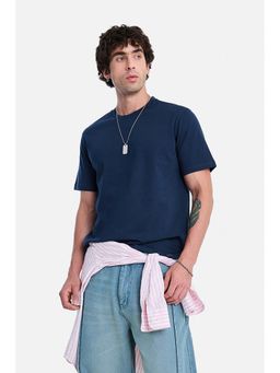 Snitch - Navy Blue Solid Regular Fit T-Shirt